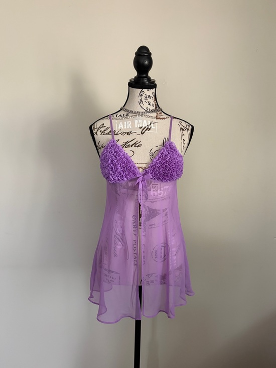 La SENZA Other - Y2K La Senza Lavender Sheer Mesh Babydoll Ruffle Lingerie Top